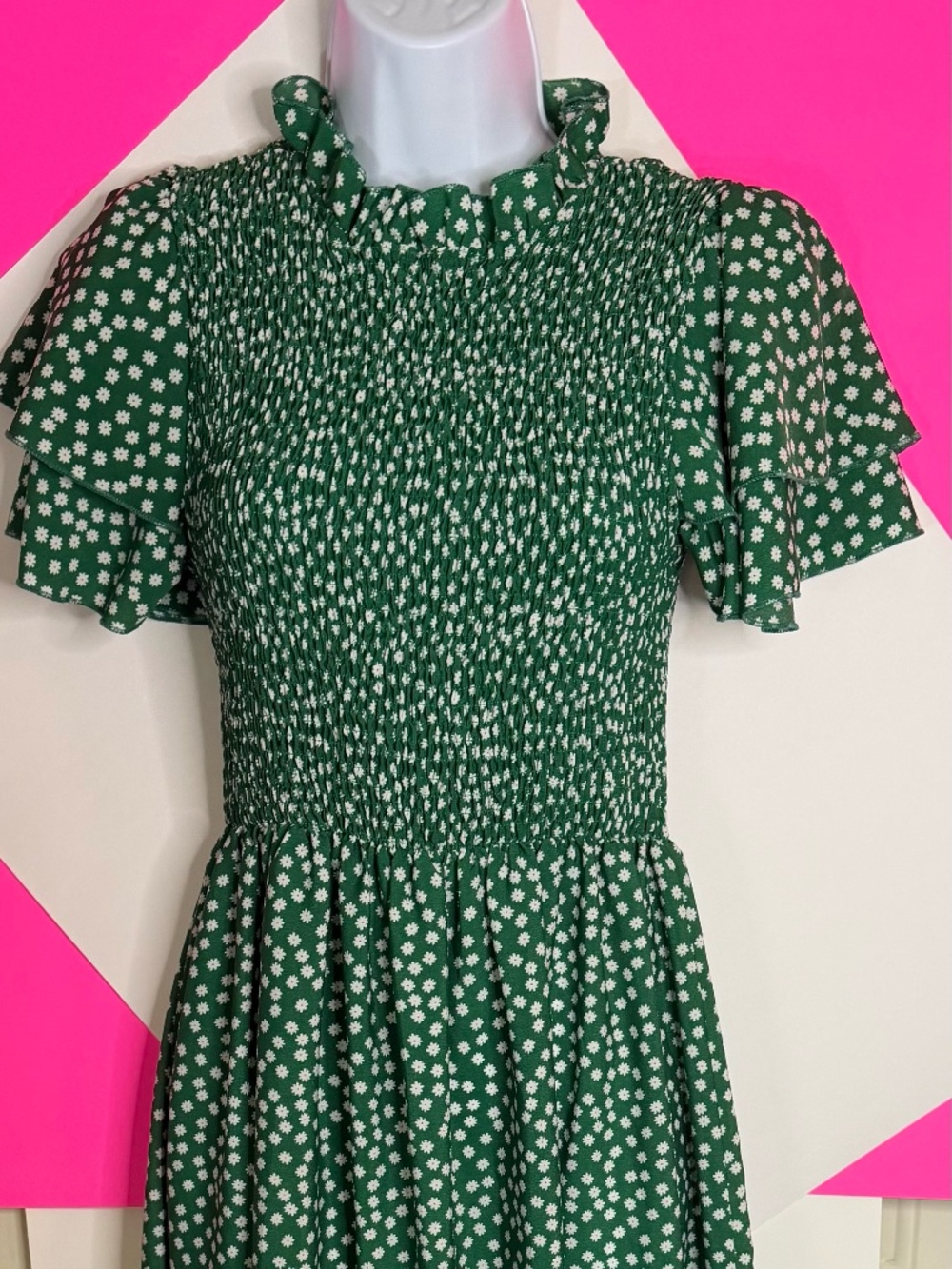 ✨ SHEIN Green Floral Smocked Cottagecore Midi Dress Medium